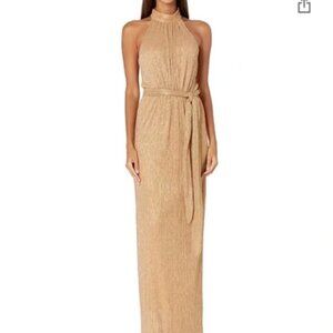 Halston Gold Lurex Gown with Front Slit